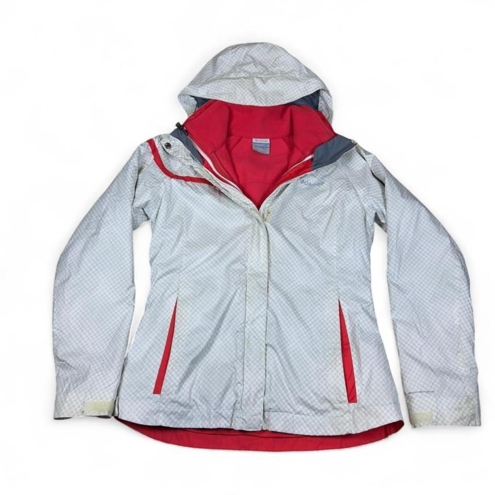 Columbia Interchange Jacket Womens Medium Gray Red Hooded Shell Coat